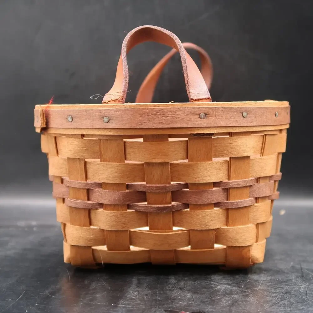 Longaberger Pansy Basket Leather Handles With Liner & Booklet 1992 6in Vintage